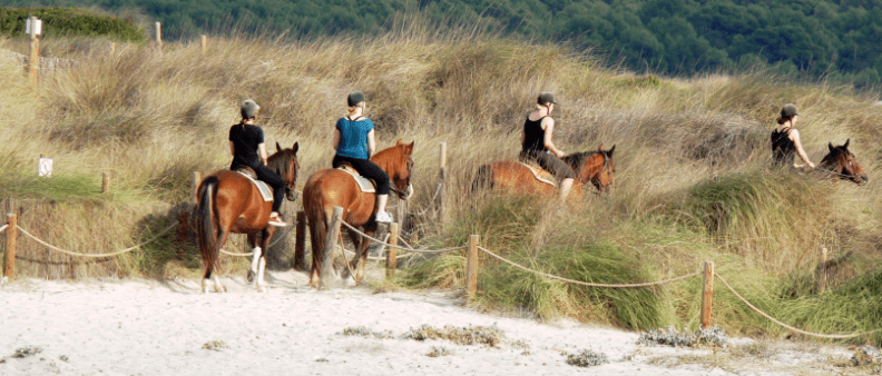 Grupo montando a caballo en la playa