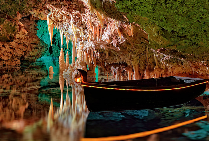 boat inside the caves