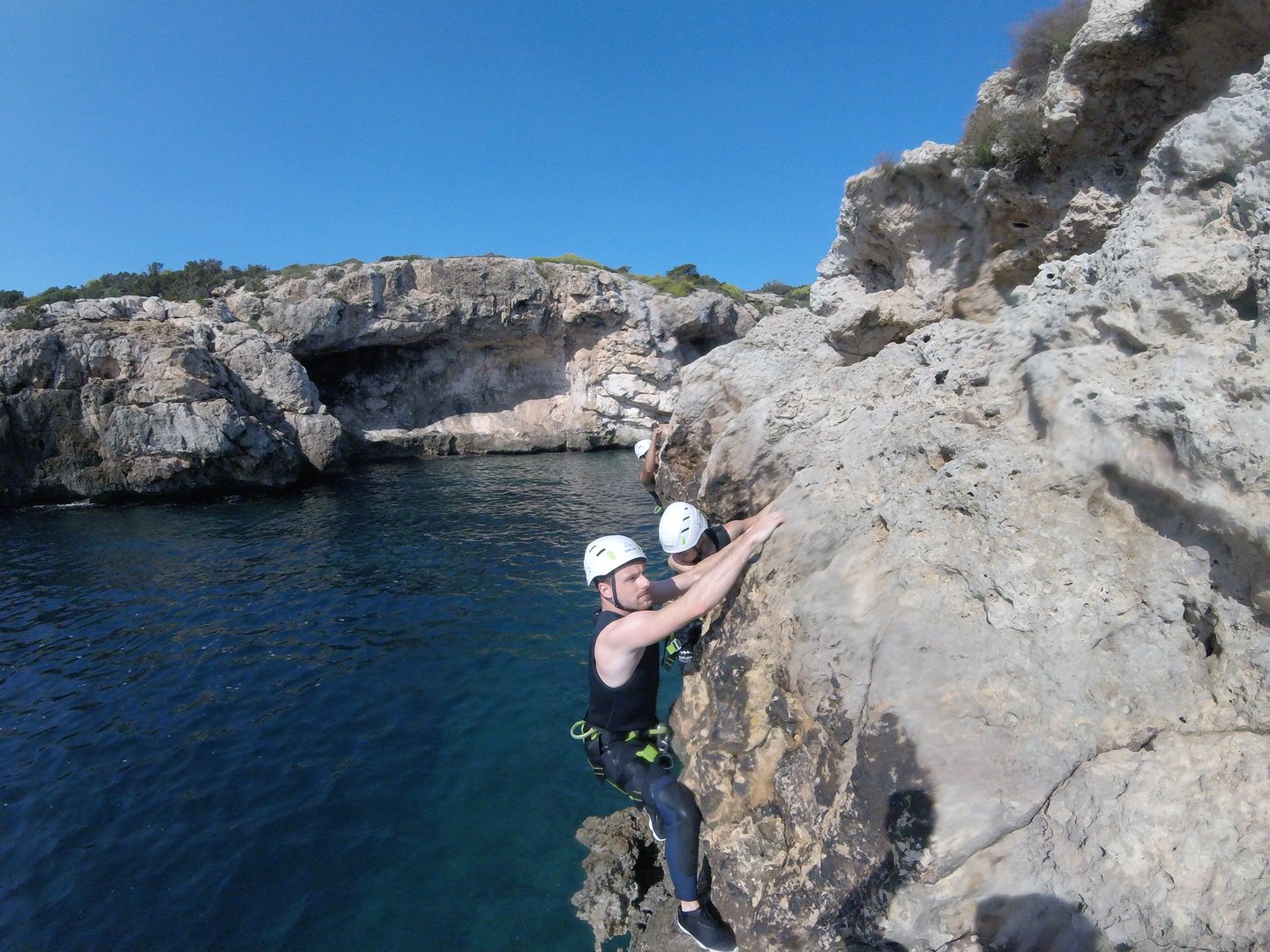 climbing in mallorca on coasteering trip