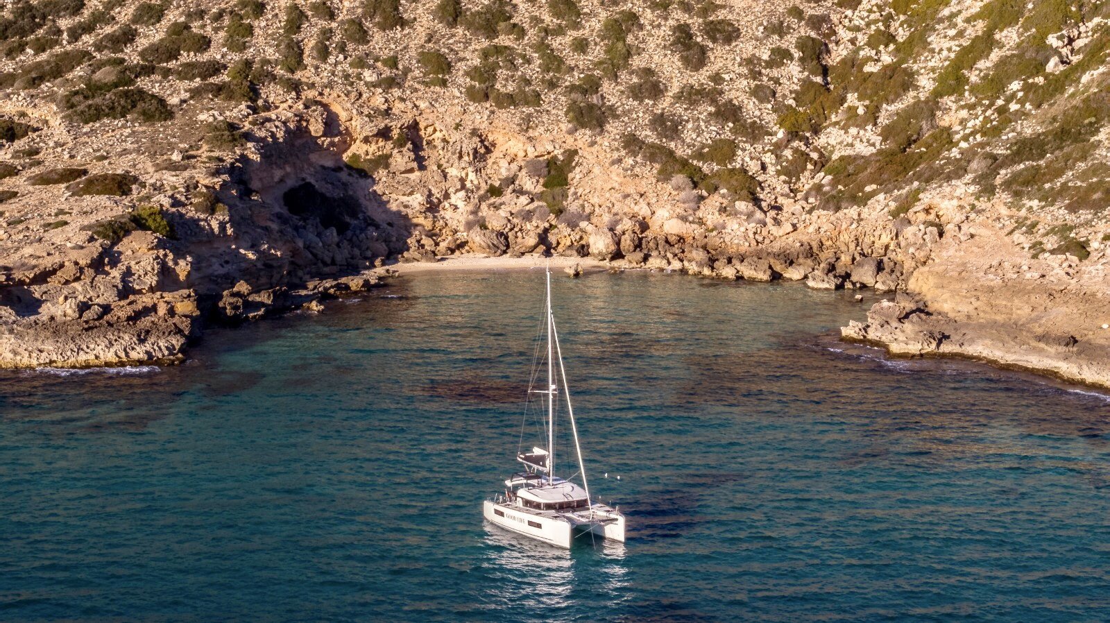 catamaran infront of the coast from Mallorca