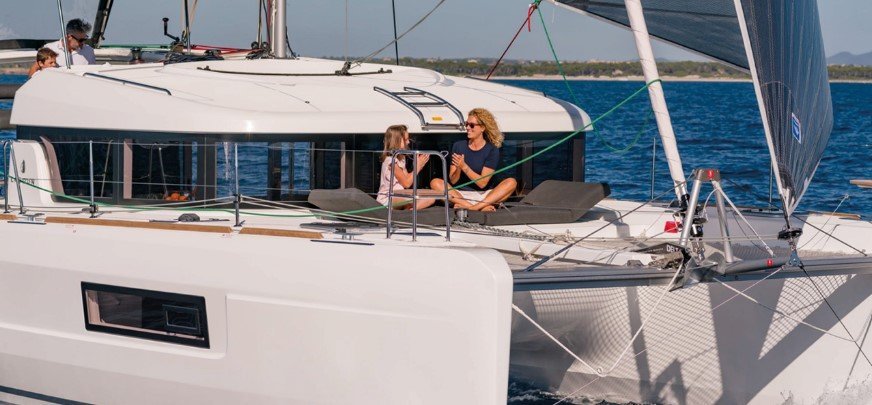 relaxing on the catamaran