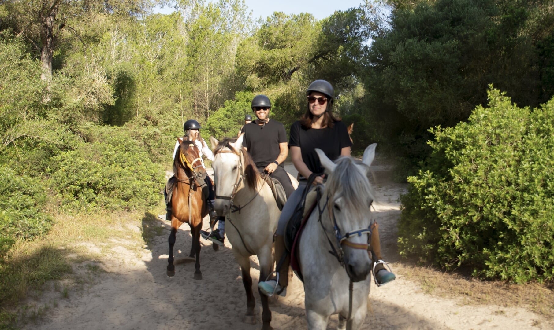 horse riding in the woods