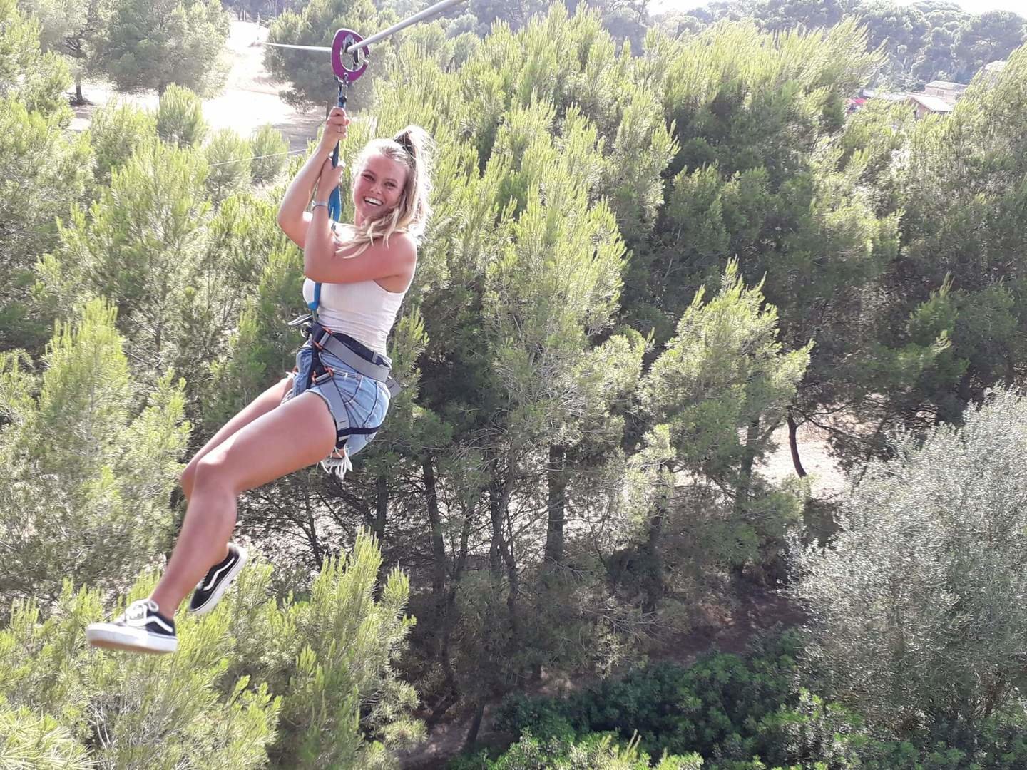 enjoying the zip line